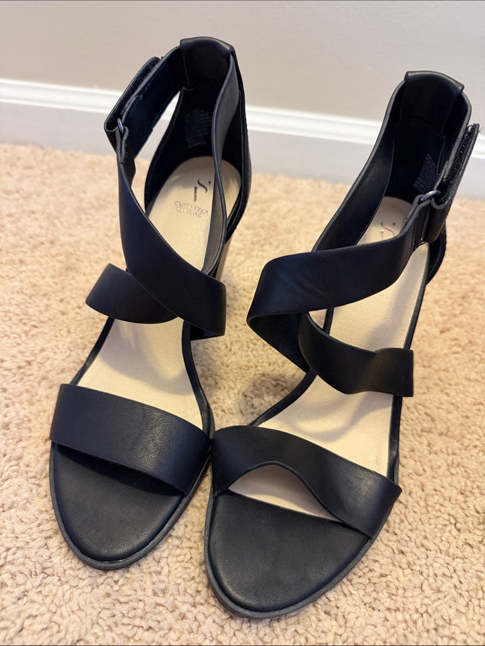 Vera Wang Black Crisscross Ankle-Strap Sandals